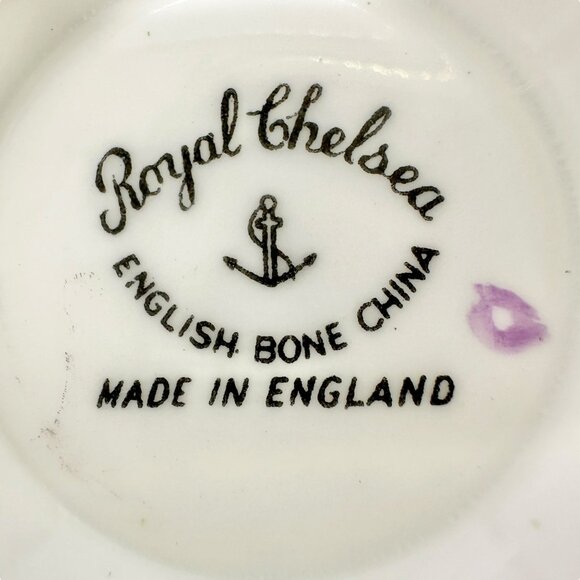 Royal Chelsea English Bone China Creamer and Sugar Bowl Set Purple Floral 3" Dia - Picture 7 of 13